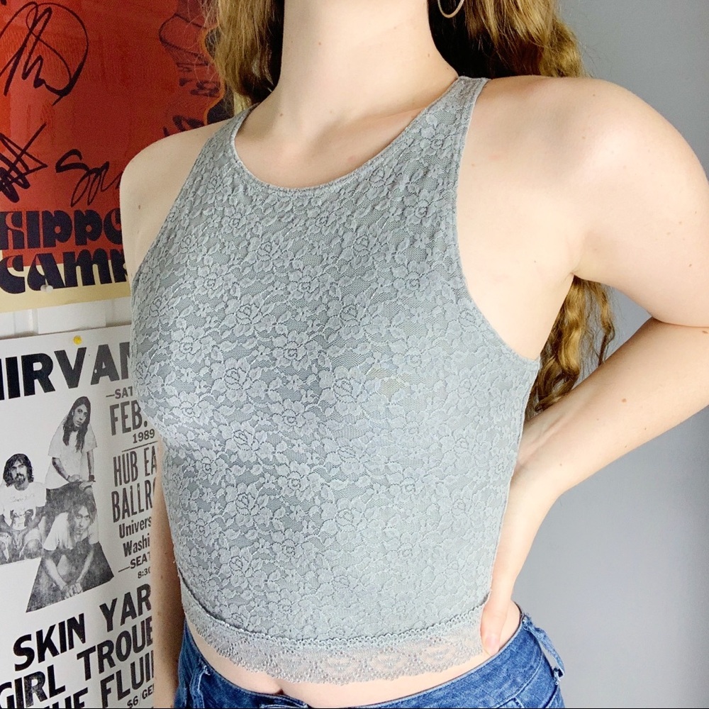 Abercrombie & Fitch Gray Lace Cropped Tank Top